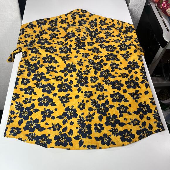 Dixxon Button Up Shirt Mens XL Aloha Series D-Lite Yellow Hibiscus Short Sleeve - Picture 8 of 14